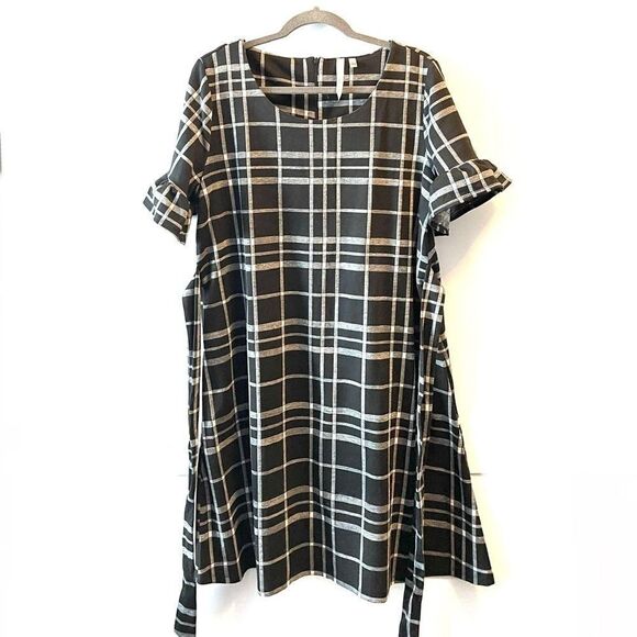 Plaid print ruffle sleeve dress - Picture 4 of 9
